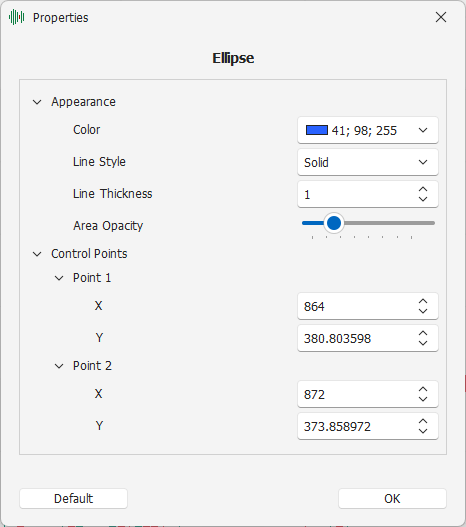 Ellipse Settings Ellipse Settings