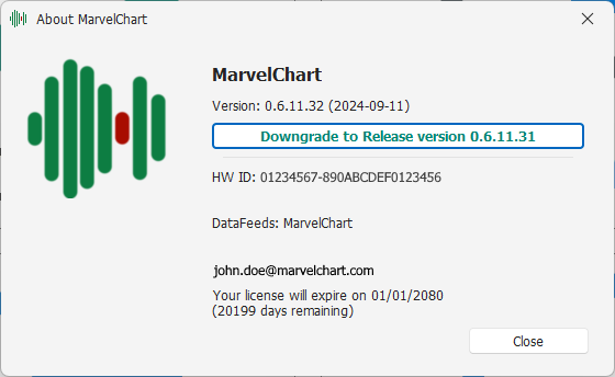 MarvelChart About Window MarvelChart About Window