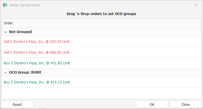 Order without OCO Order without OCO