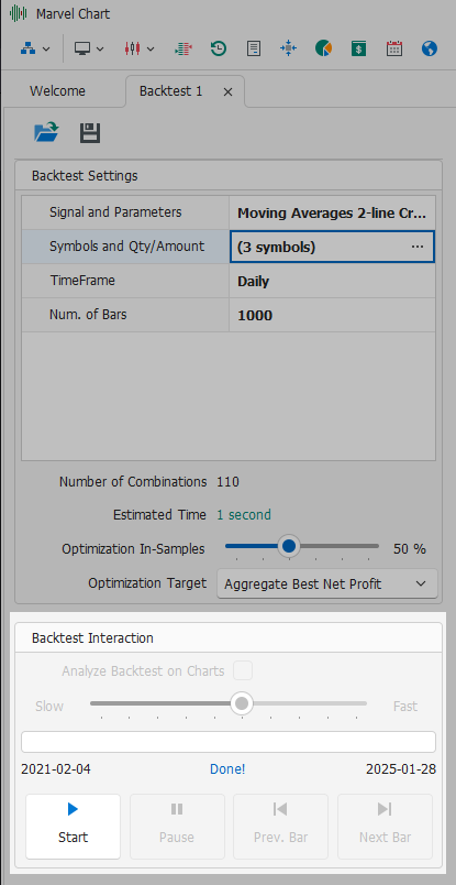 Comandi del Backtest ed Interazione con il Grafico Storico Comandi del Backtest ed Interazione con il Grafico Storico