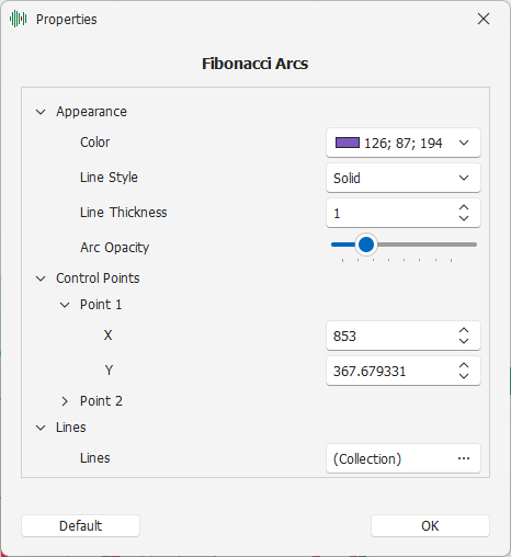 Fibonacci Arcs Settings Fibonacci Arcs Settings
