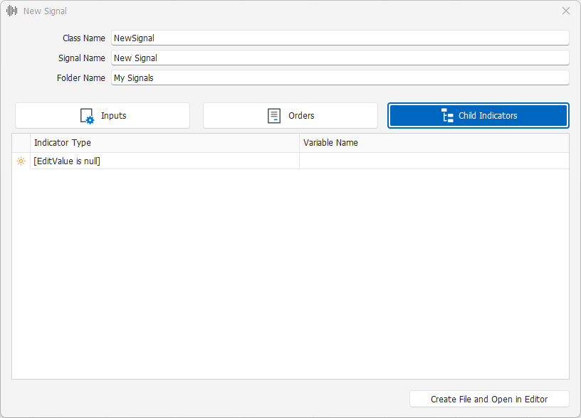 New Signal Wizard - Child Indicators New Signal Wizard - Child Indicators